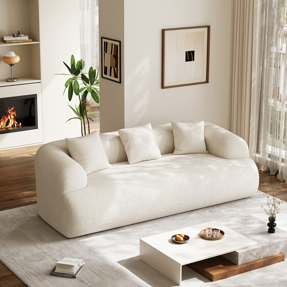 Modern Curved Sectional Sofa - Extra Wide & Deep Plush Chenille Couch with 3 Cushions, White Luxury Oversized 4-Seater, No Assembly Required, Soft Foam Padding & Easy-Clean Fabric for Large Living Room, Contemporary Minimalis