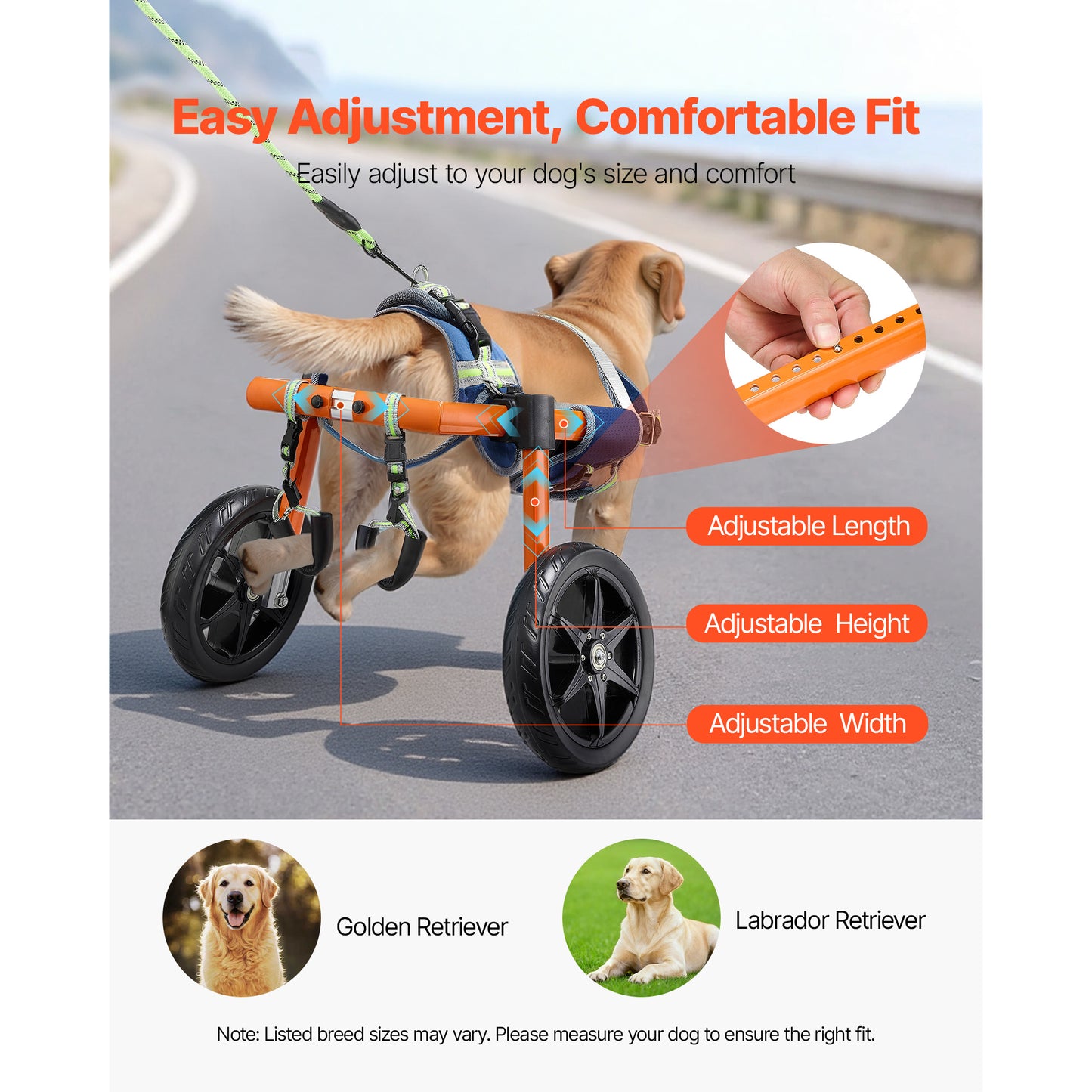 VEVOR Dog Wheelchair for Back Legs, Lightweight 2 Wheels Pet Wheelchair, Height, Width & Length Adjustable, Dog Cart with Shock-Absorbing Wheels, for Injured, Disabled Dogs 35-48 lbs / 48-88 lbs, Medium/Large-Size