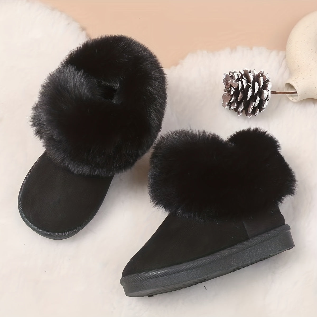 Cozy Fleece-Lined Winter Boots for Girls - Slip-On Mid-Calf Snow Boots with Plush Lining, Warm TPU Sole & Fabric Upper, Casual Style for Outdoor Adventures & Daily Wear, Thick, Winter Boots For Children, Winter Boots For Chil