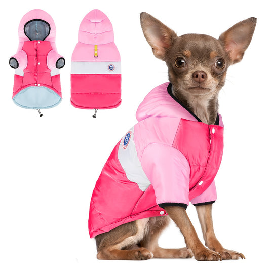 Warm Dog Hooded Jacket Winter Coat for Small to Medium Dogs - Soft Insulated Pet Jacket with Hood, Easy Buckle Closure, Machine Washable Orange Outerwear for Cold Weather Walking, Hiking & Outdoor Adventures - Safe & Warm Dog