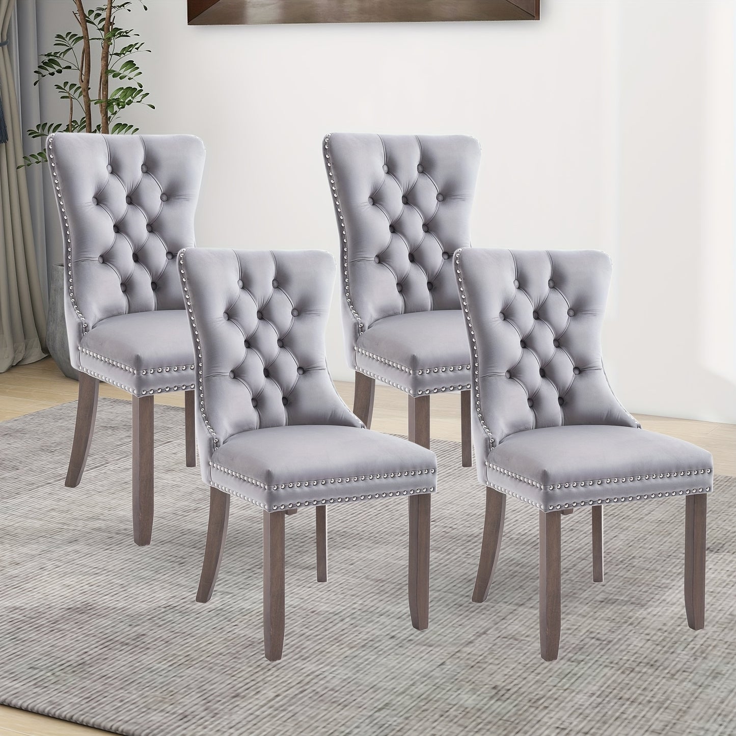 Set of 4 Upholstered Dining Chairs, Velvet Chairs with Button Tufting And Sturdy Wooden Legs, Contemporary Fabric Side Chairs for Dining Areas, Kitchens, Restaurants, And Hotels