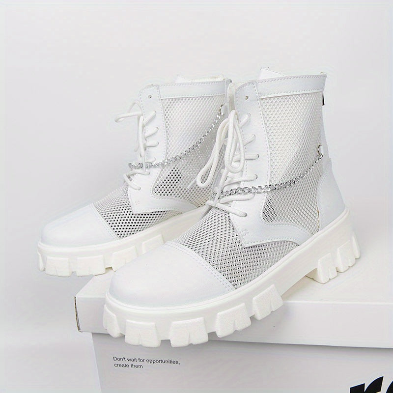 The 2025 Summer New Men'S White Openwork Chelsea Boots, Invisible Inwardly Height-Increasing Mesh Breathable Boots, And Ultra-Light Thick-Soled Casual Shoes