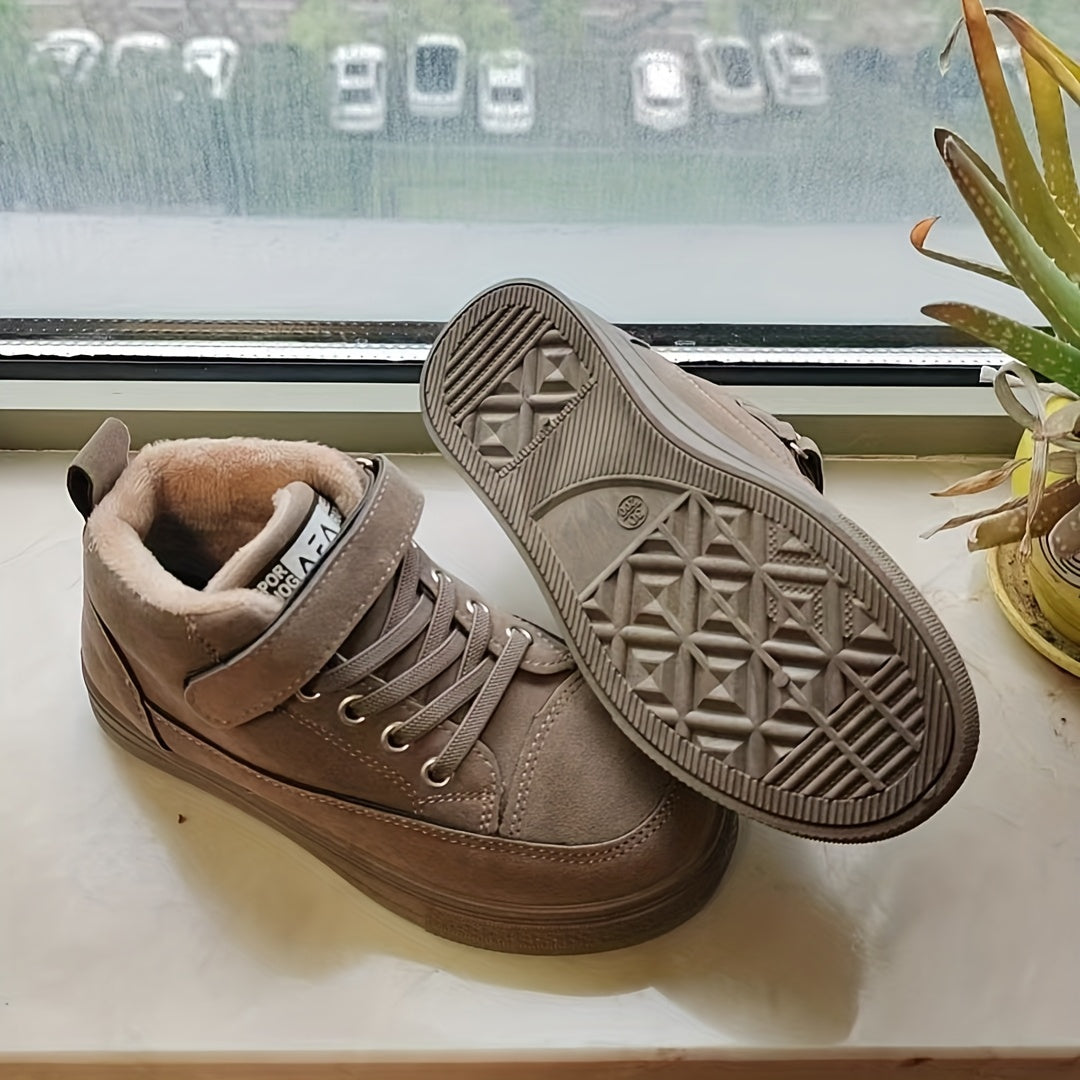 Boys' Winter High Quality All-Terrain Sneakers with Thick Warm & -Slip TPR Sole - Low-Top PU Shoes with Hook-and-Loop Closure for, Playdates, Outdoor Activities - Kids' Cold Weather Casual Footwear (Easy On/Off)
