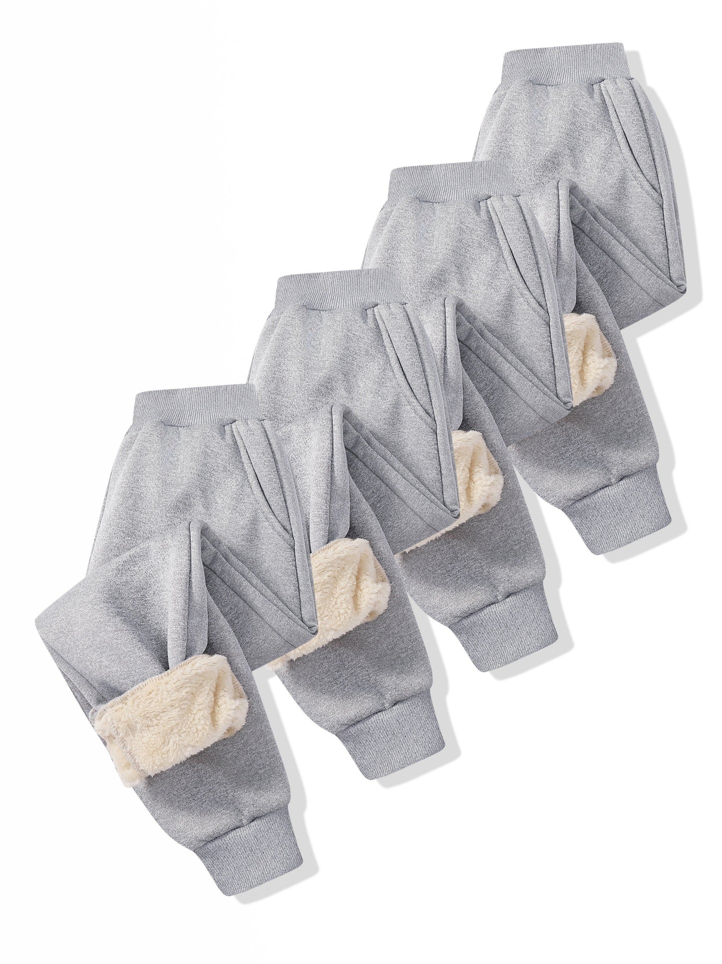 4pcs ' Autumn & Winter -Lined Warm Thickened Cold-Resistant ' Pants, Elastic Waistband, Cuffed Legs, Unisex Style, Perfect for Outdoor, Cold Weather Pants, Cuffed Leg Design, Casual Kids Wear, Thickened Fabric, Cozy Winter Ma