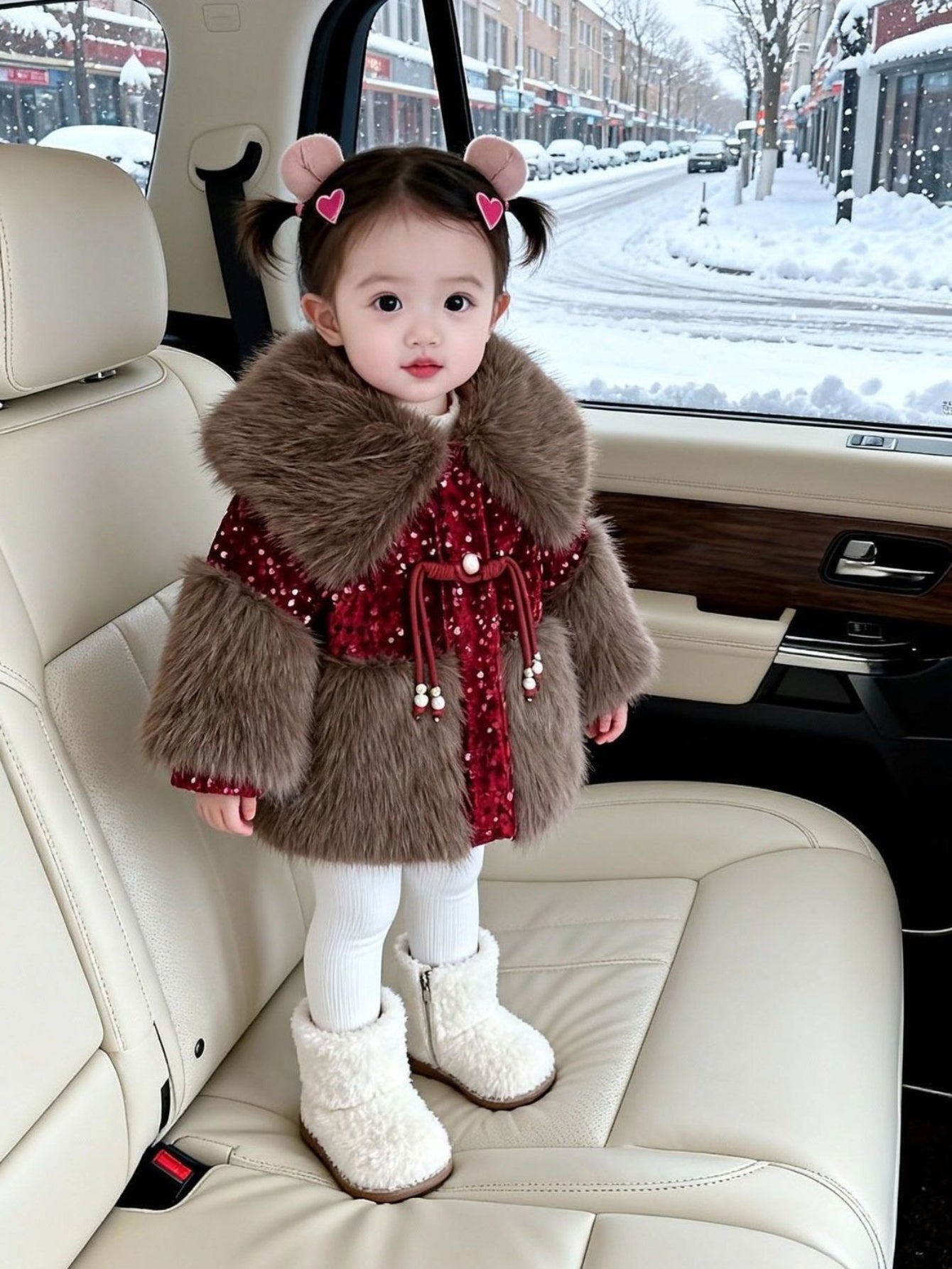 Girls' Winter Plush Jacket with Chinese-Style Collar - Thickened Warm Coat, Zipper Closure & Soft for, Playdates & Family Outfits - Cute Cold-Weather Outerwear