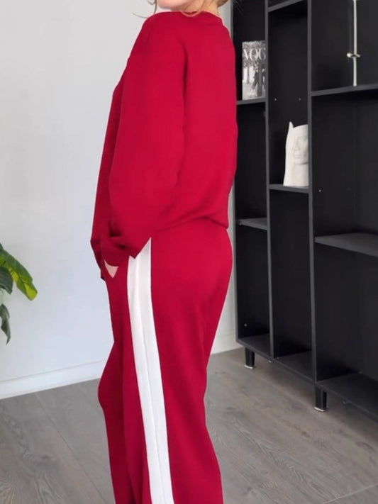 Fashion Casual s Color-Blocking Set, Autumn And Winter Long Sleeve Long Pants Two-Piece Set