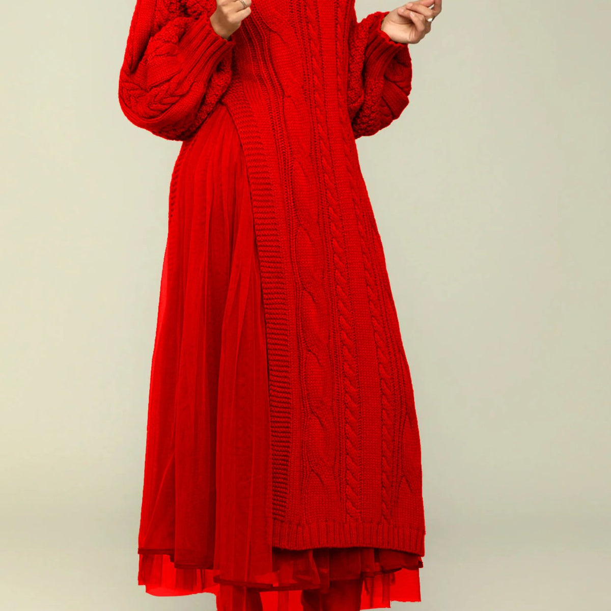 1pc Women's Red Twisted Maxi Dress - Long Sleeve A-Line Winter Party Dress with Tulle-like Gauze, Hand Washable Vintage Elegant Gown for Weddings, Proms & Cold Weather (No)