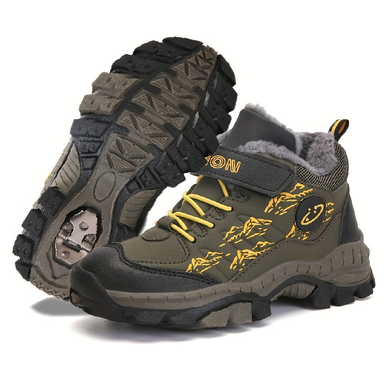 JUNGLEHUNTER Boys' & Girls' Winter Boots - Plush Lining, Warm & Comfortable Mid-Calf Hiking Boots with Non-Slip TPR Sole, Round Toe & Hook-and-Loop Closure, Durable Youngsters'S Footwear, Stylish Youngsters'S Footwear, Outdoo