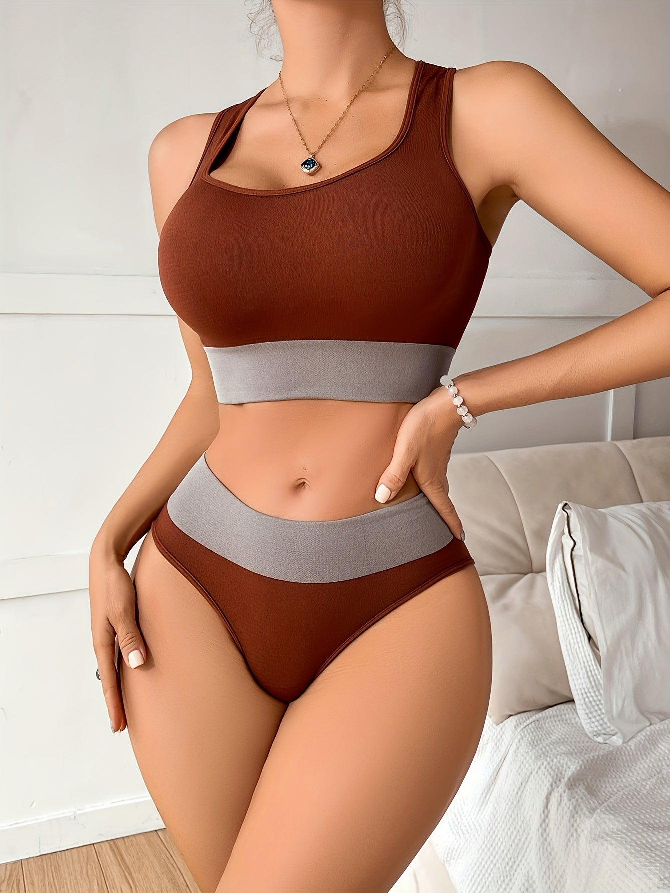 6pcs Ladies Sexy Solid Colour Comfort Bra Set, Mixed 3 Colours Fashion Clash Soft Breathable Bra Set, Wireless Push Up & Lifting Sports Bra & Low Waist Hip Wrap Panties, Suitable For Daily And Sports Wear
