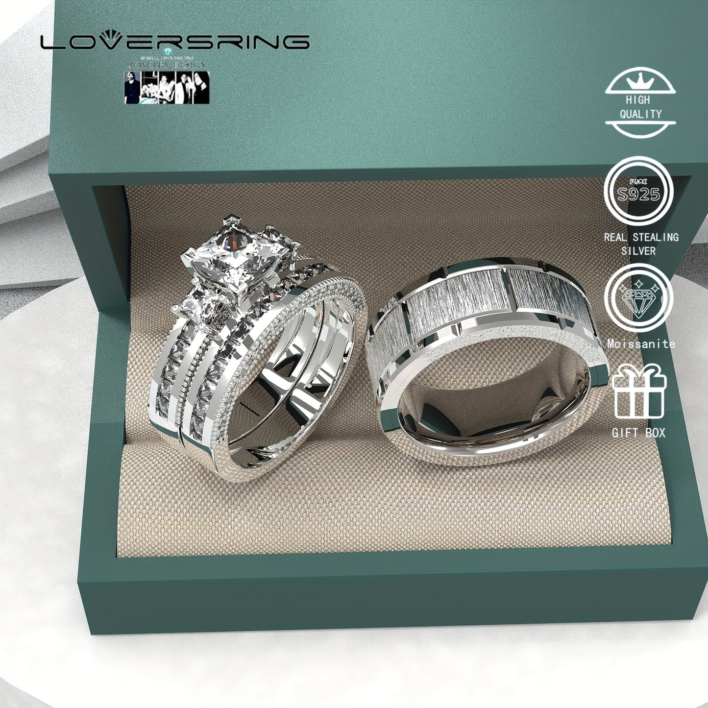 Bridal Sets Wedding Ring Sets His And Hers Promise Ring Couples Bridal Sets Women S925 Sterling Silvery Moissanite Man Wedding Bands With Couple Ring Box