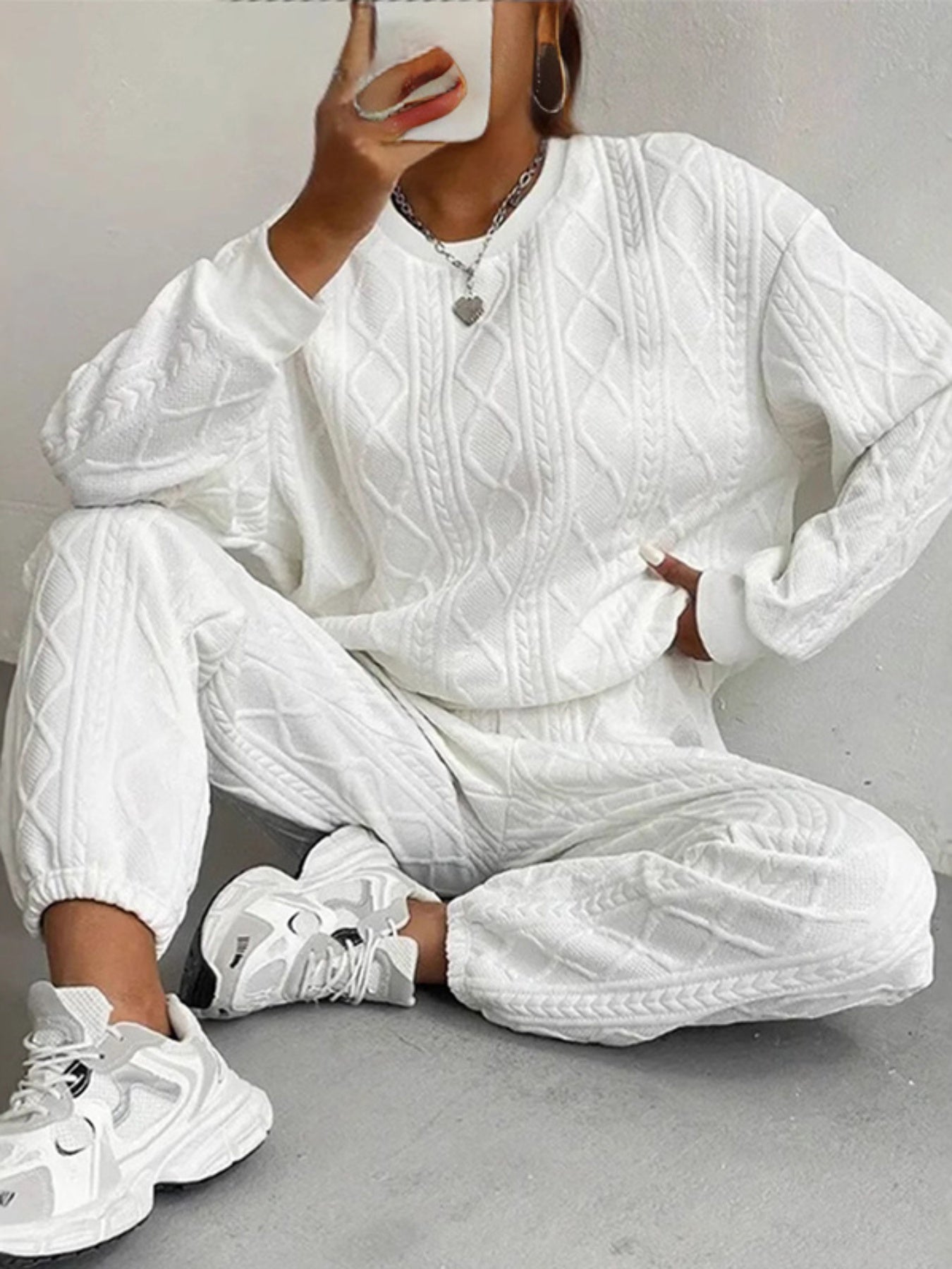 2024 Autumn/Winter Women's twist spliced long sleeve round neck top bunched feet trousers two-piece set