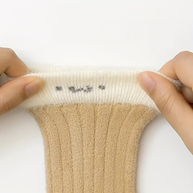 2-Pack Kids Floor Socks, Autumn/Winter Fleece-Lined Thick Warm Unisex Baby Mid-Calf Socks, Toddler Non-Slip Walking Socks