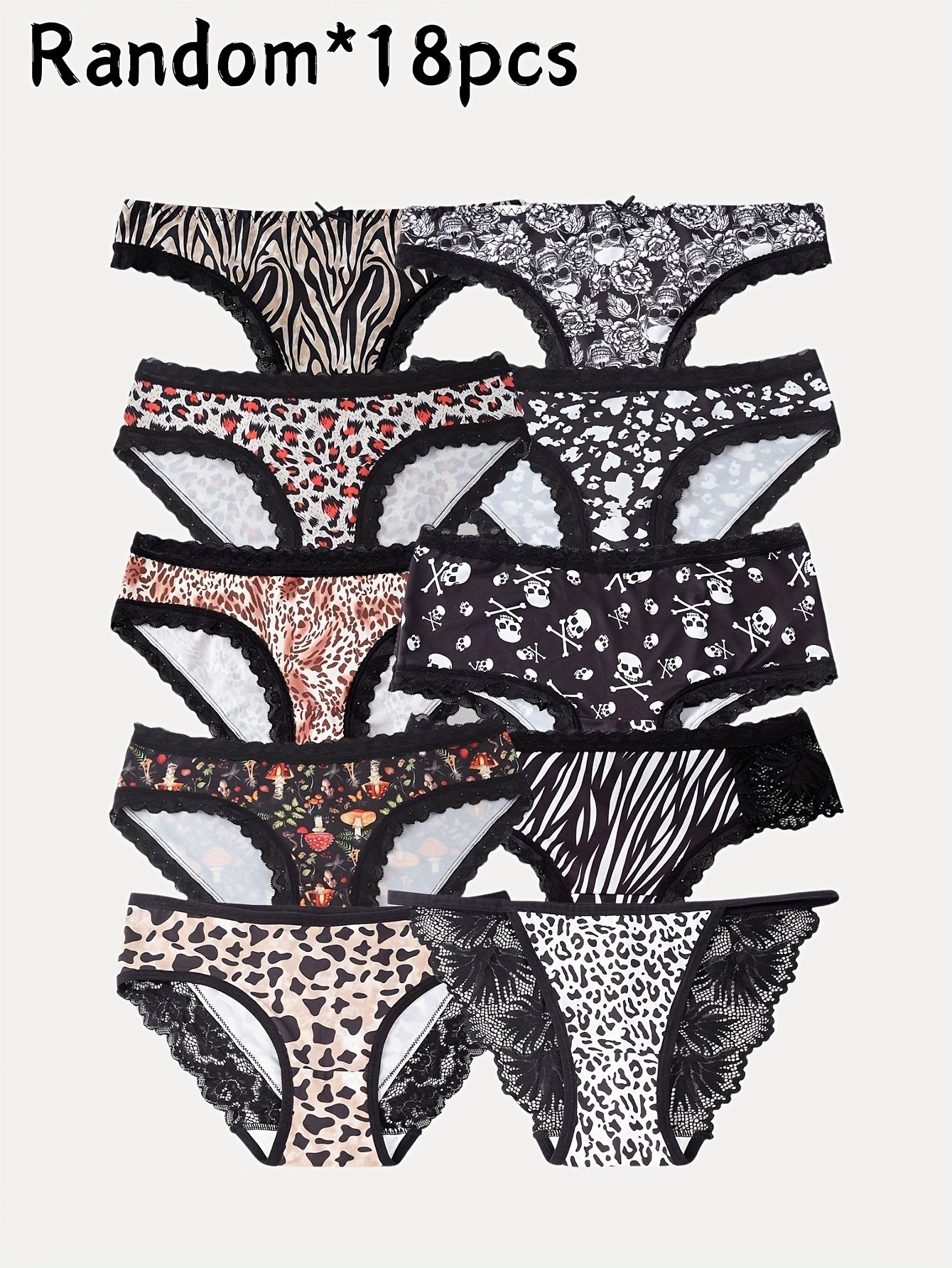 18pk Mixed Random Women's Panties | Triangle T-shaped Low Waist | Seamless Breathable | Leopard Print/star Moon/forest/lace