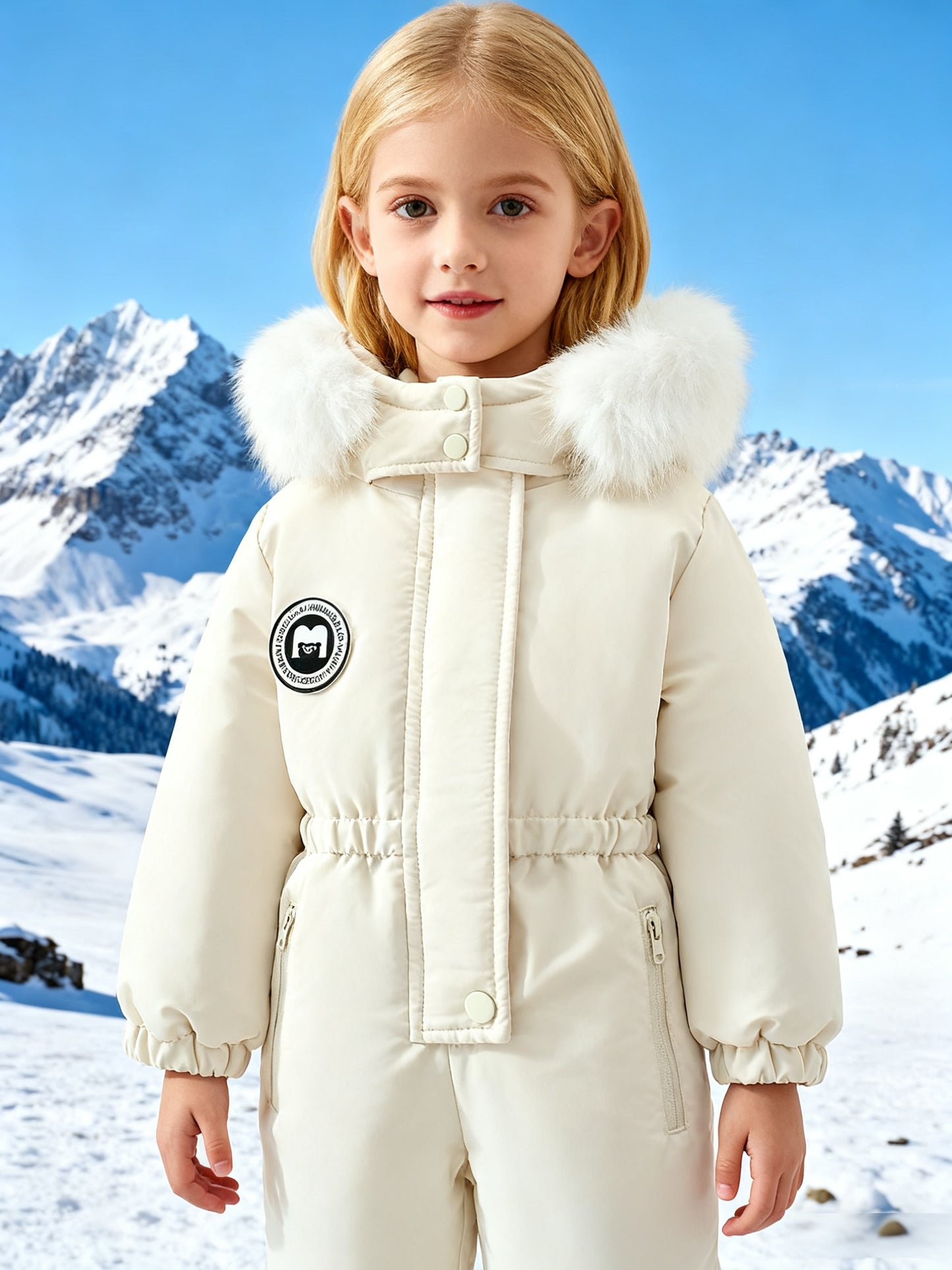 Xuan Yusi Girls' White Ski Suit Jumpsuit - Hooded Winter Ski Outfit with Zipper Closure, Elastic Cuffs & Waist, Non-Stretch Fabric for Skiing, Snowboarding, Skiing Clothes, Adventure Wear, Sporty Design