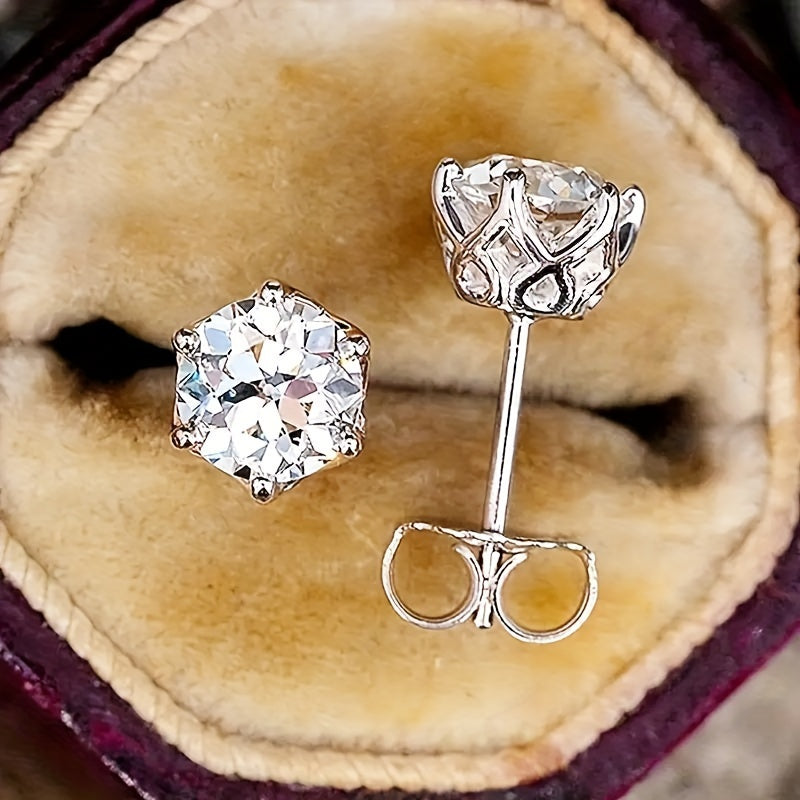 1pair 925 Pure Silvery Mozambique 's And 's Couple Sister Hip-hop Rock Earrings, Wedding Birthday Anniversary New Year's Gift, for Teenager, Anniversary Gift, New Year Gift, Stylish Earrings, Rock Style, Synthetic Gemstone, E