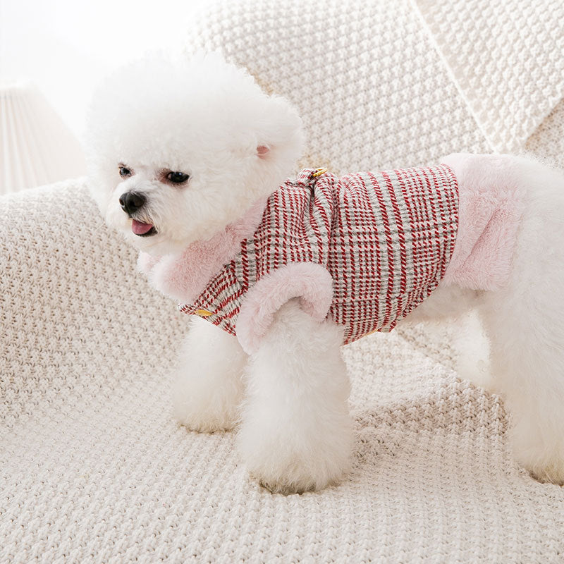 Small Dog Winter Jacket - Soft Tweed Fleece Coat with Pink Tweed & White Lining, Warm Snap Button Sweater for Chihuahua, Yorkie, Pomeranian, Poodle, Bichon Frise, French & Corgi - Cozy Pet Clothes for Cold Weather