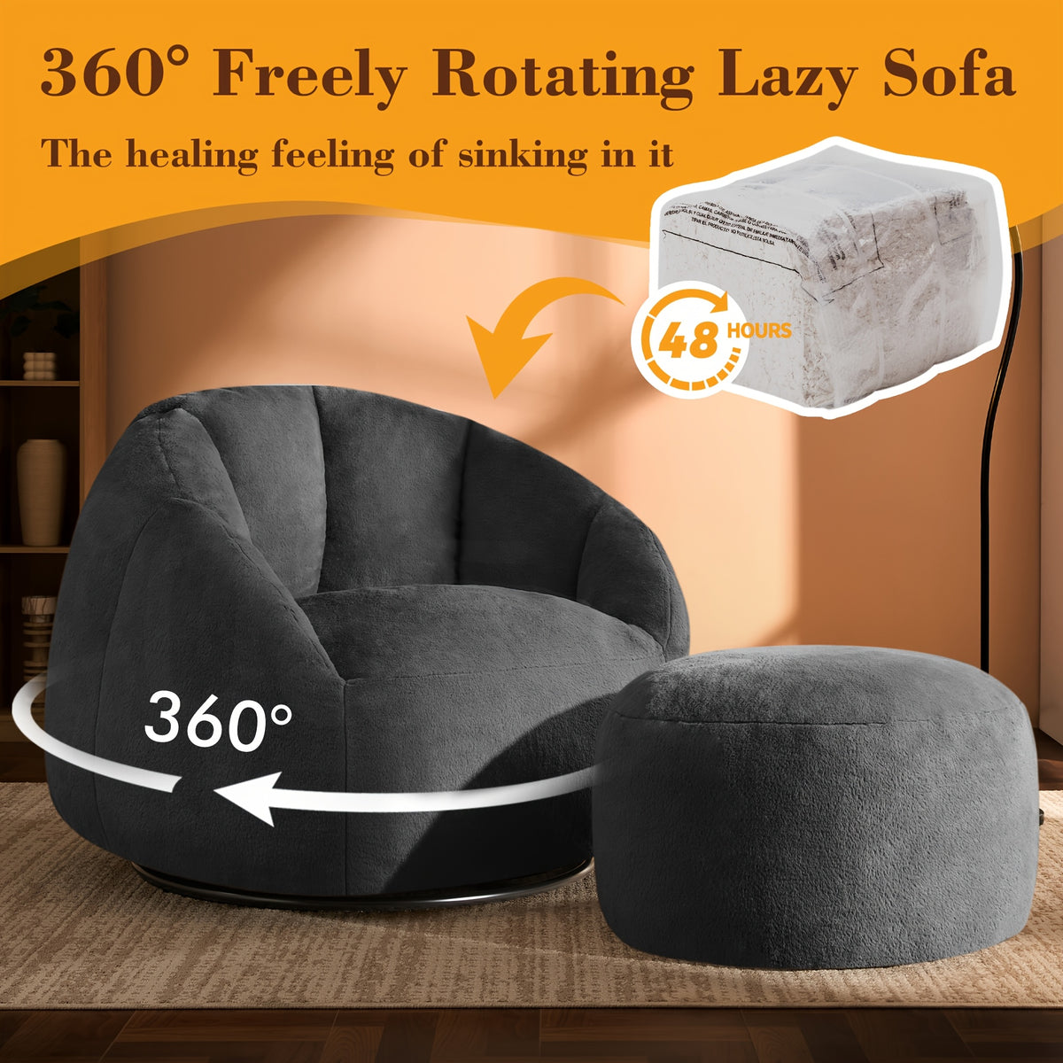 LIVING&GIVING Giant Bean Bag Chair for Adults - Oversized Plush Boneless Beanbag Couch with Memory Foam Filling, Floor Sofa Chair Suitable for Bedroom, Living Room & Game Room - - Lounge Chair, No Assembly Required