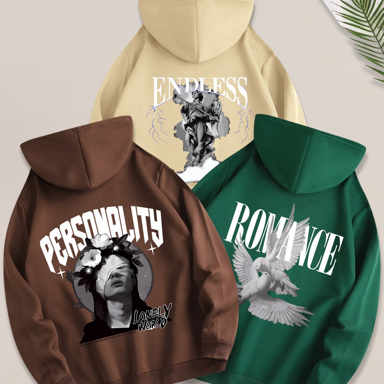 Three-pc 100% Polyester Men's Micro-Stretch Casual Sportswear • Soft and Comfortable Hooded Sweatshirt • Machine Washable Loungewear Top • Classic, Stylish, and Versatile • for Outdoor Activities