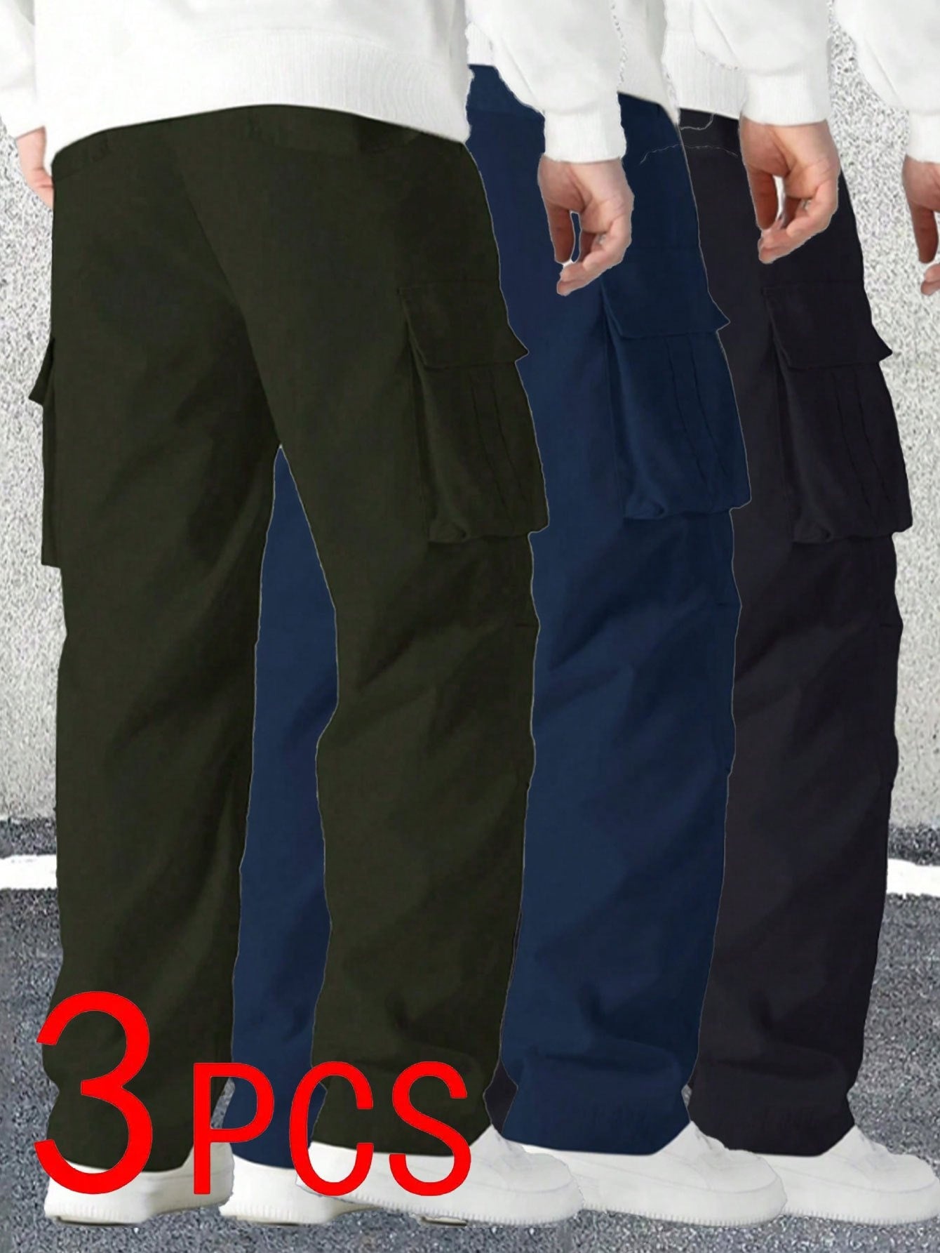 [Stylish | Versatile] 3pcs Stylish Versatile Men's Cargo Pants | Spring Autumn Outdoor Sports Straight-Leg Casual Long | Street Retro American Trendy Trousers
