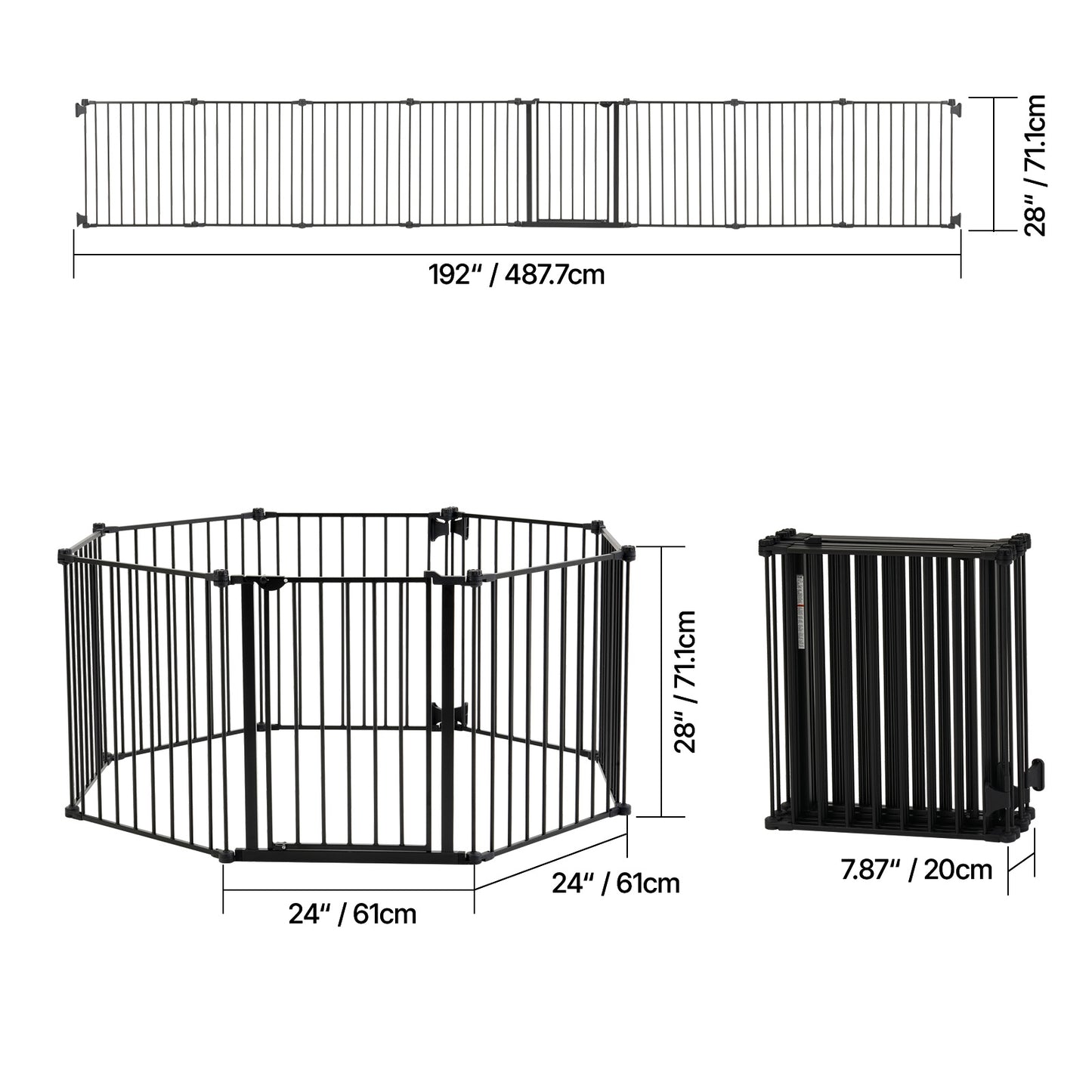 VEVOR Gate 192 Inch Extra Wide 28 Inch High 8-Panel Foldable Dog Gate White/Black