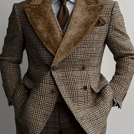 Men's Business Blazer • Soft Fabric • Double Breasted • Checked