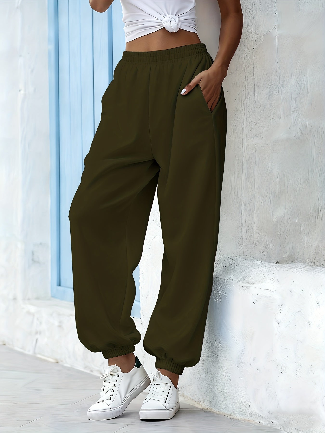 [Thermal Jogger Pants] 5pcs Women's Thermal Jogger Pants With Elastic Waistband - Winter Gym Pants, Solid Color Casual Wear, Machine Washable Suit (5-Streak Set)