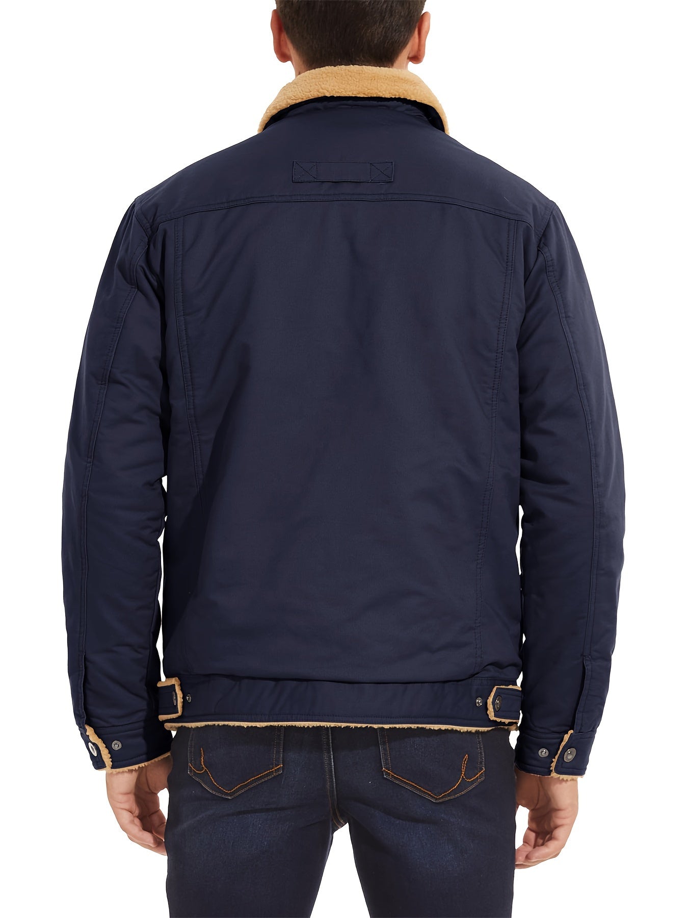 Men's Winter Jacket, Casual Grain Feel Fleece Washed Fabric Thick Soft Cozy Warm, Twill Texture Multifunctional Pocket Open Placket Metal Buckle, Trucker Style, Outdoor Running Hiking Climbing Camping Traveling Fishing Daily