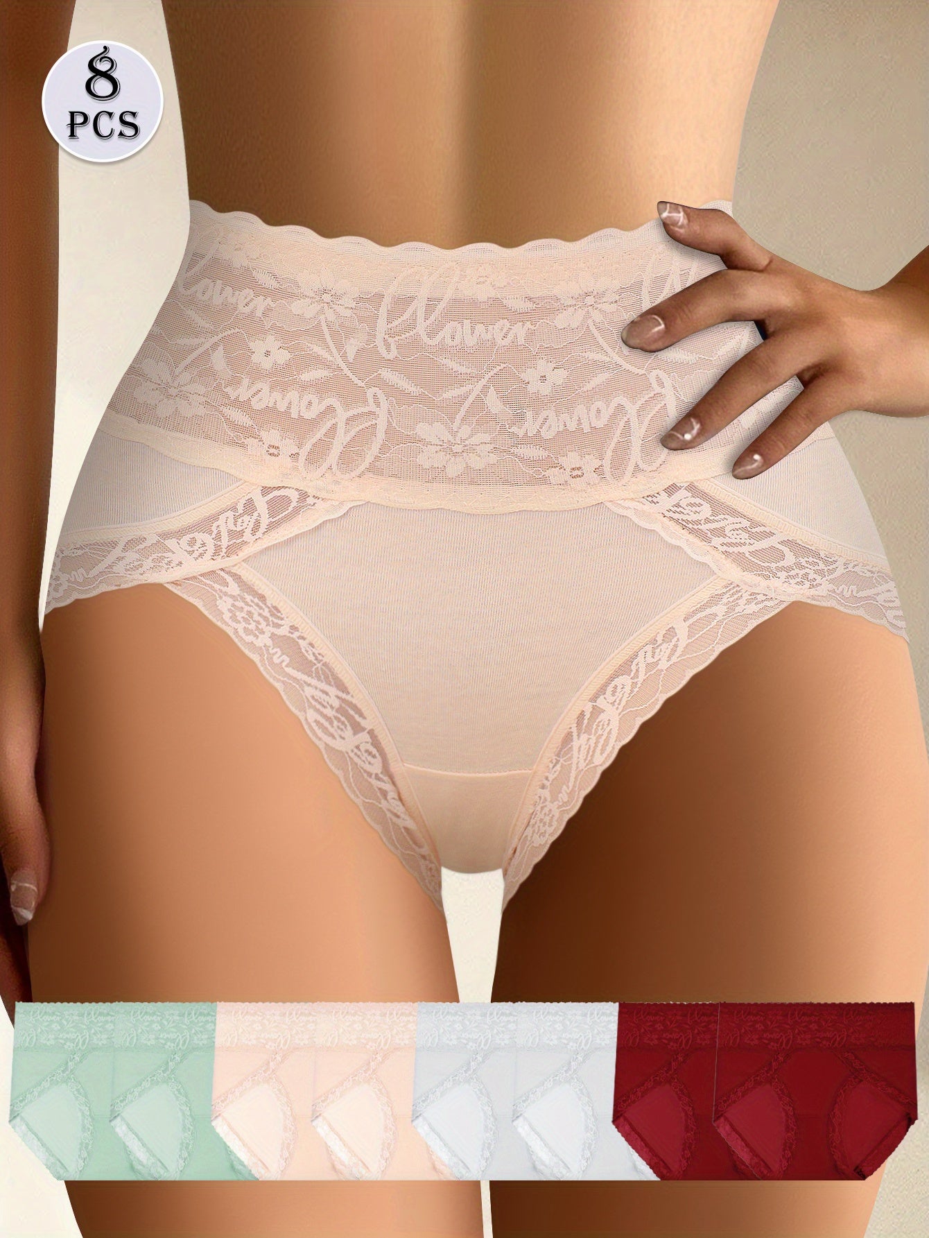 8pcs QUASTI Women'S High Waist Tummy Control Underwear - Seamless Butt Lifting & Body Shaping, Soft Breathable Comfort Fit, Mid-Rise Lace Trim, Multi-Color Options for Everyday Casual Wear, Everyday Underwear | Seamless Under