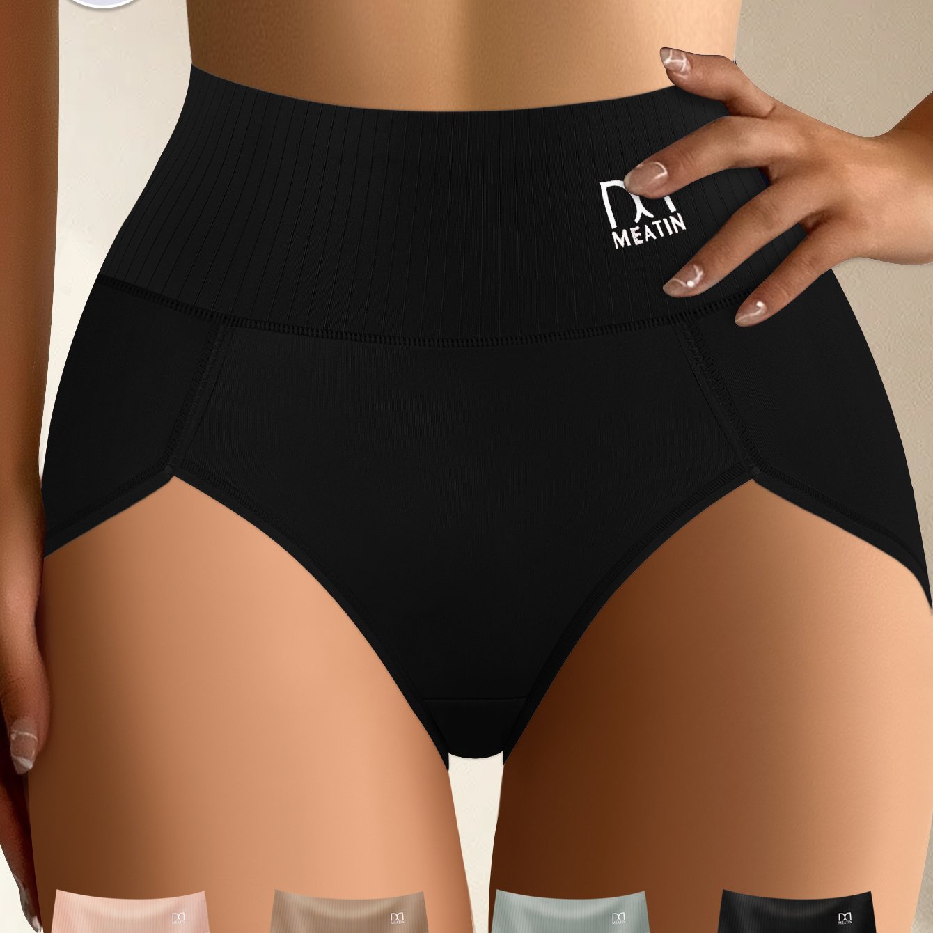 4pcs Women's Underwear Set - Tummy Control & Butt Lifting Briefs with Breathable Lace Trim, Soft & Elastic Medium Stretch, Non-Compression Mid-Rise Elegant Solid Color Daily Comfort Briefs (Black, Light Pink, Mint Green, Dark
