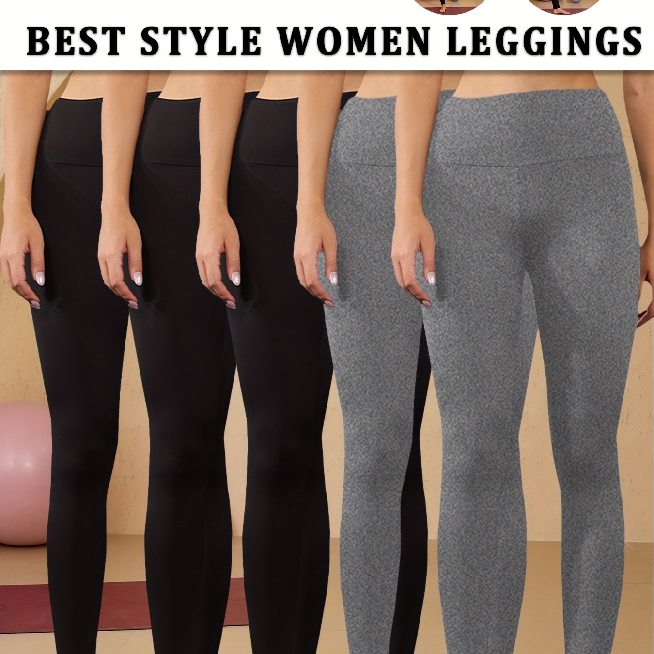 5 Pack Women's High Waisted Tummy Control Yoga Leggings - Full Coverage Solid Color Workout Pants, No See-Through, Opaque All-Season Gym Running Pants with Soft Stretch Fabric (5pcs Bulk Pack)