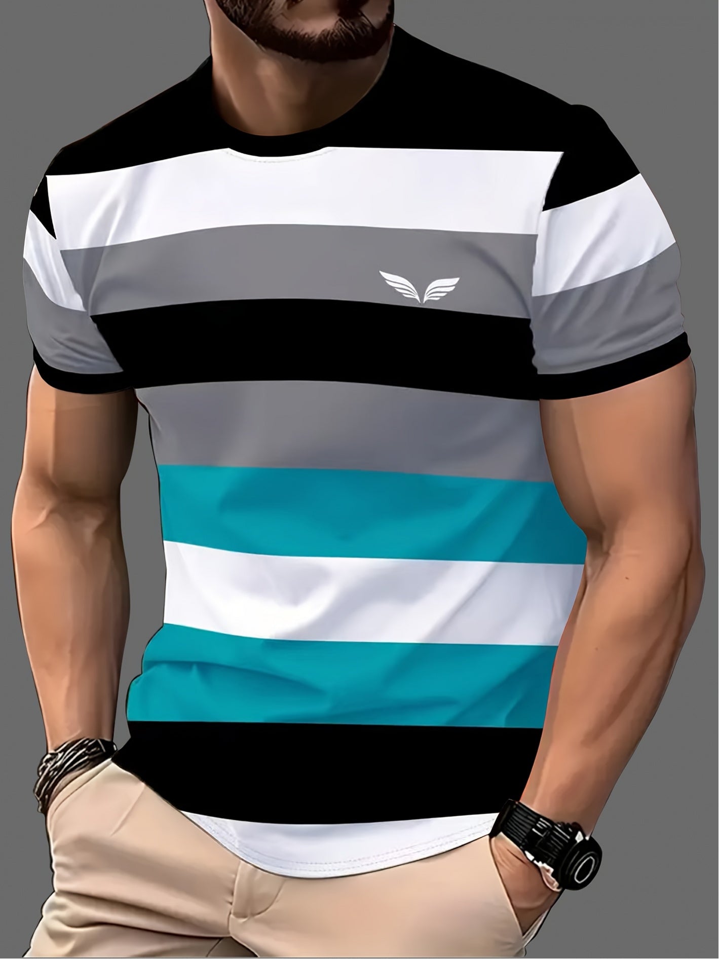 Set of 5 • Stylish 3D Digital Print • Striped Men's T-Shirts
