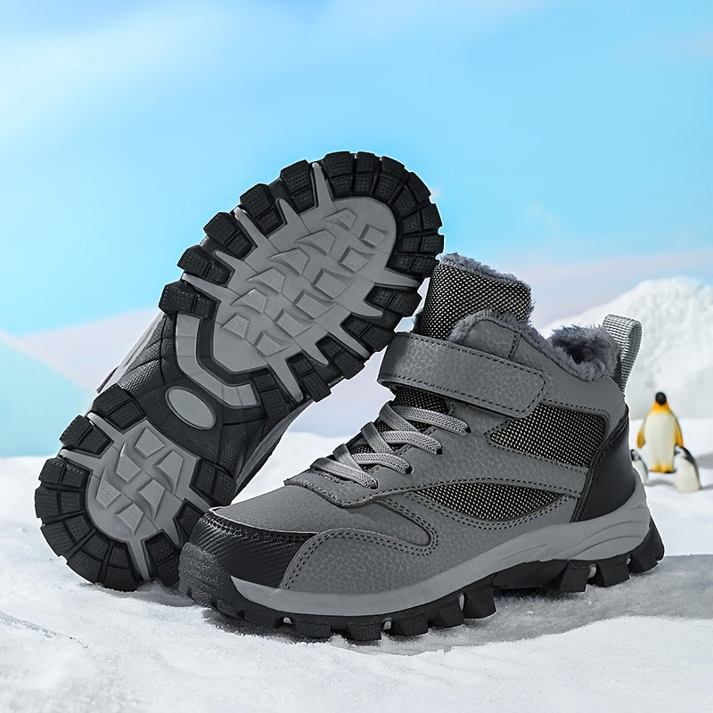 Boys & All-Terrain Winter Snow Boots - -like Upper & TPR Sole, Low-Top Hiking Shoes with Traction Tread, Cushioned Insole & Arch for, Sports, Everyday - All-Season (Winter/Spring/Fall) - Ideal for Skiing, Snowboarding, Hiking