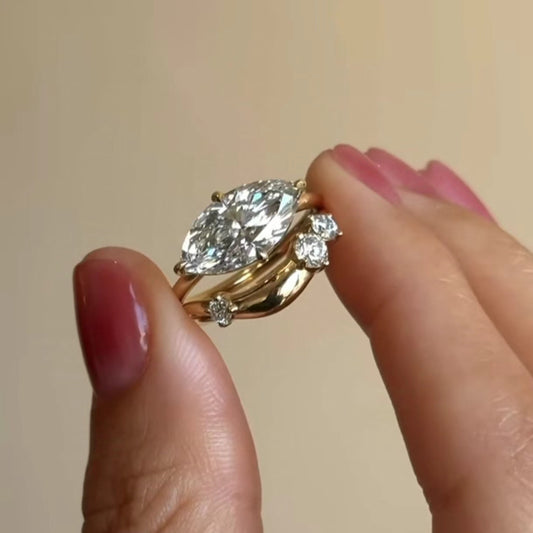 Give Exquisite Gifts European and American Fashion Luxury Ins Style S925 925 Silver Inlaid Moissanite Marquise 6*12mm Two-piece Kit Ring Ring