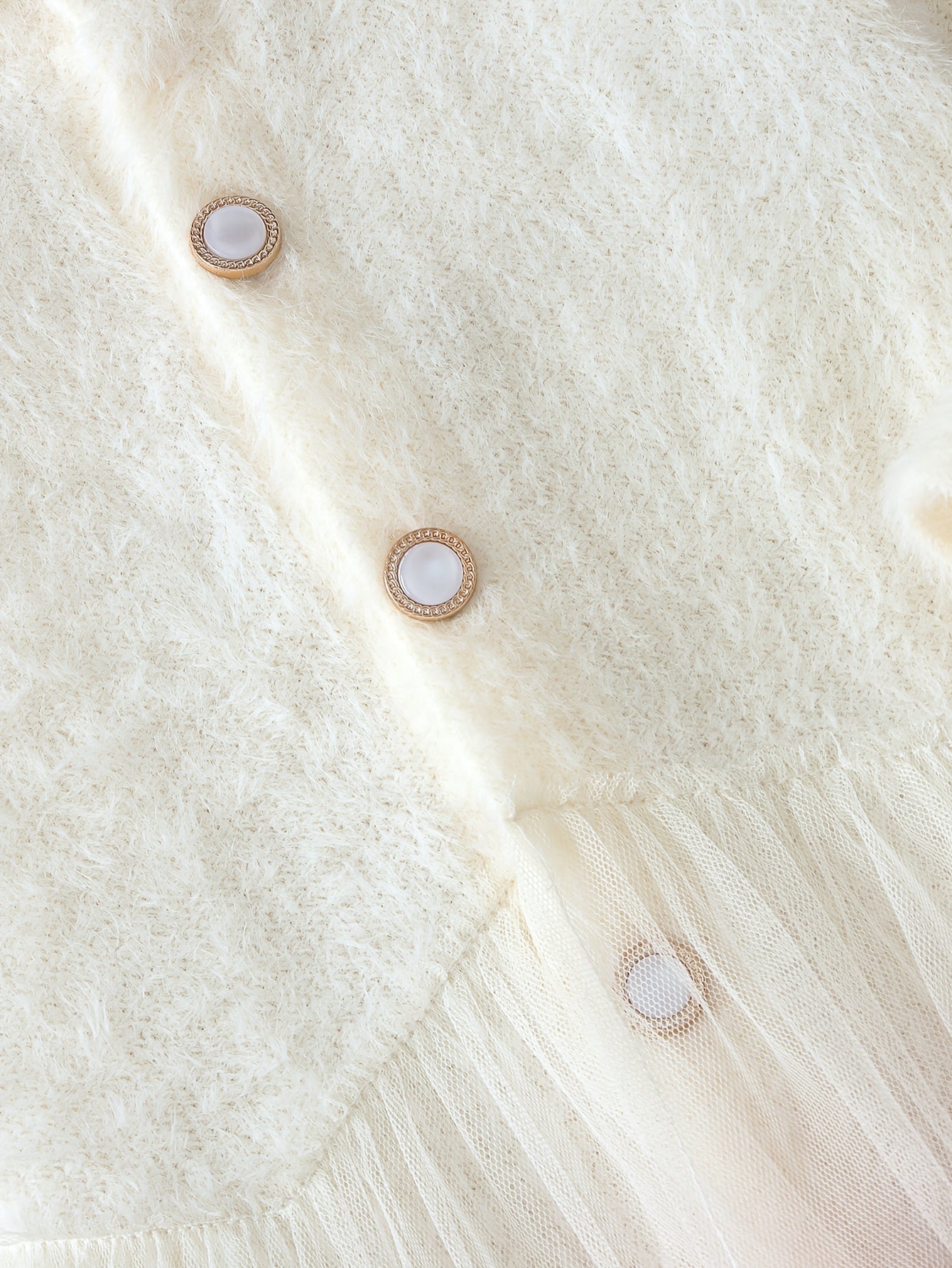 Girls' White Faux Fur-Lined Cardigan with Pink Tulle Skirt - Long Sleeve Button-Up Jacket, Round Neck Casual Winter Coat for Fall & Winter, Soft & Stylish Outerwear for Youngsters, Winter Coat for Girls, Fall Winter Apparel,