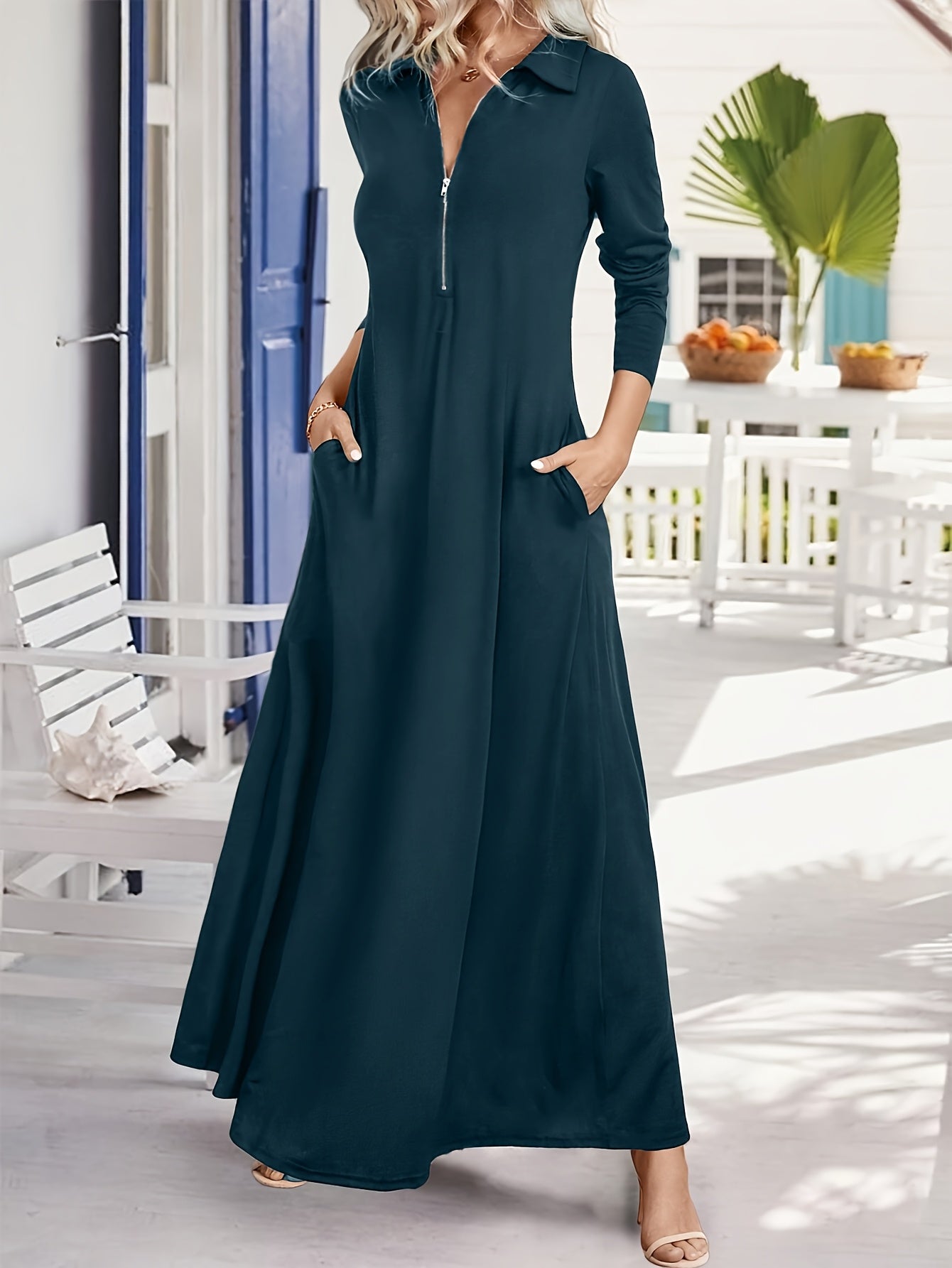 [Stylish Long-Sleeve Dress] New Stylish And Elegant Solid Color Long-Sleeve Dress for Women