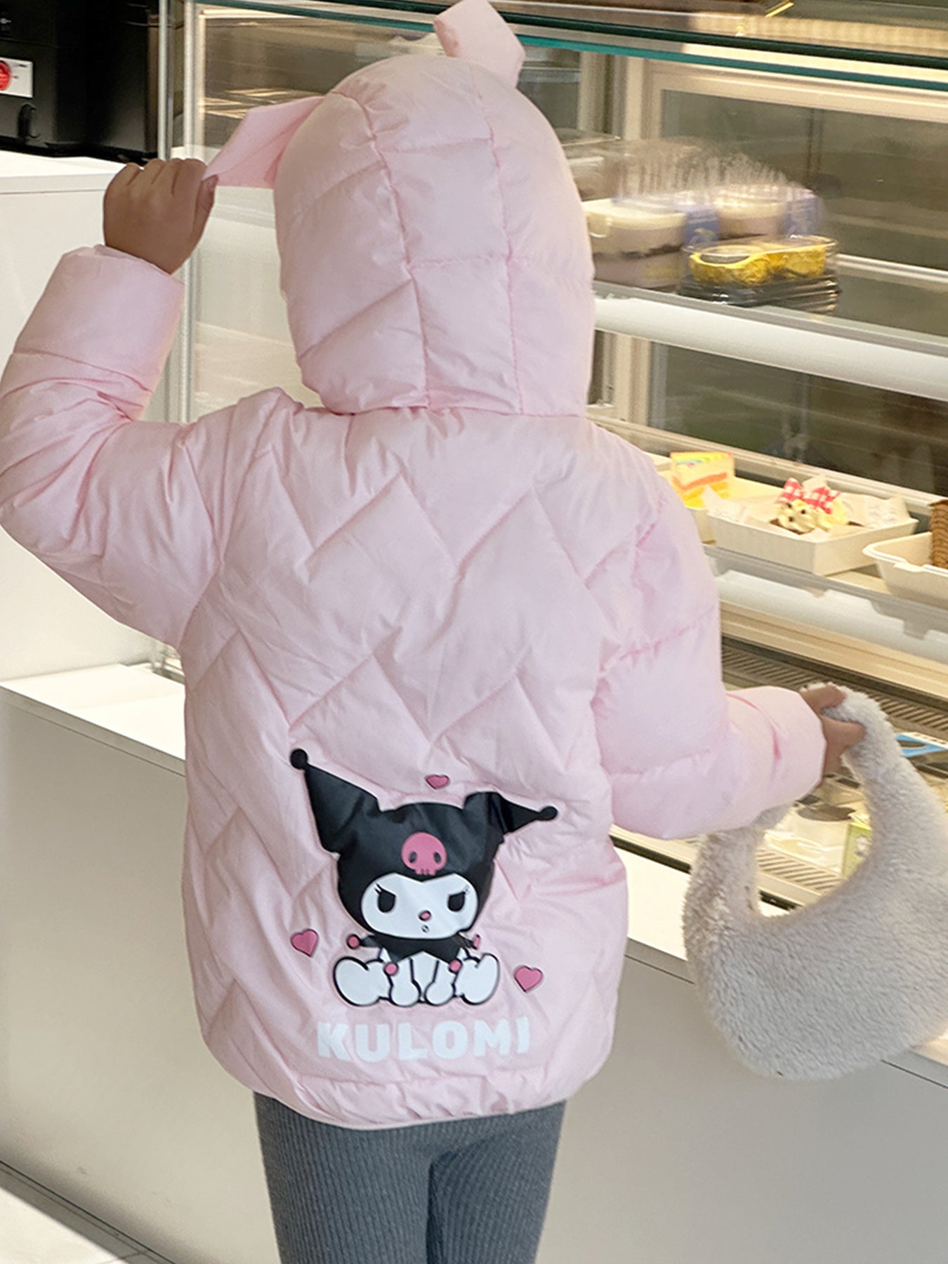 Sanrio Kuromi Kids' Winter Jacket | Lightweight, Warm Padded Coat with Kuromi-Themed Prints, 3D Hood, Tailored Cutting, Suitable for School or Outings, Casual Style with