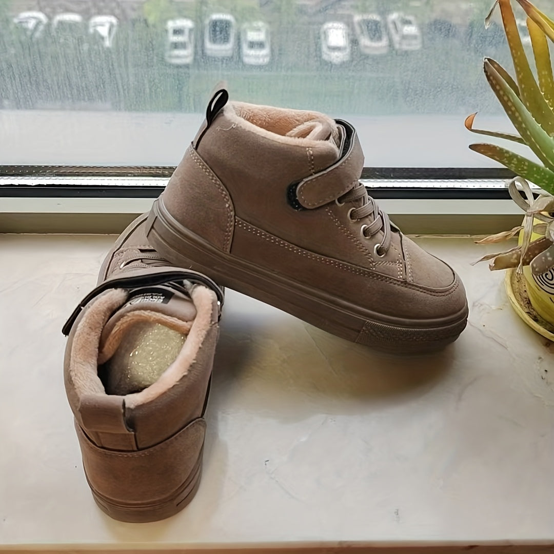 Boys' Winter High Quality All-Terrain Sneakers with Thick Warm & -Slip TPR Sole - Low-Top PU Shoes with Hook-and-Loop Closure for, Playdates, Outdoor Activities - Kids' Cold Weather Casual Footwear (Easy On/Off)