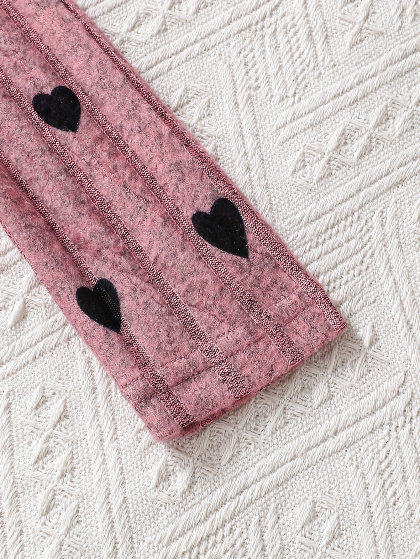 2pcs Young Girl Heart Print Round Neck Ribbed Knit Dress, Comfortable Outfit for Outdoor Wear - Sister Gift for Daughter