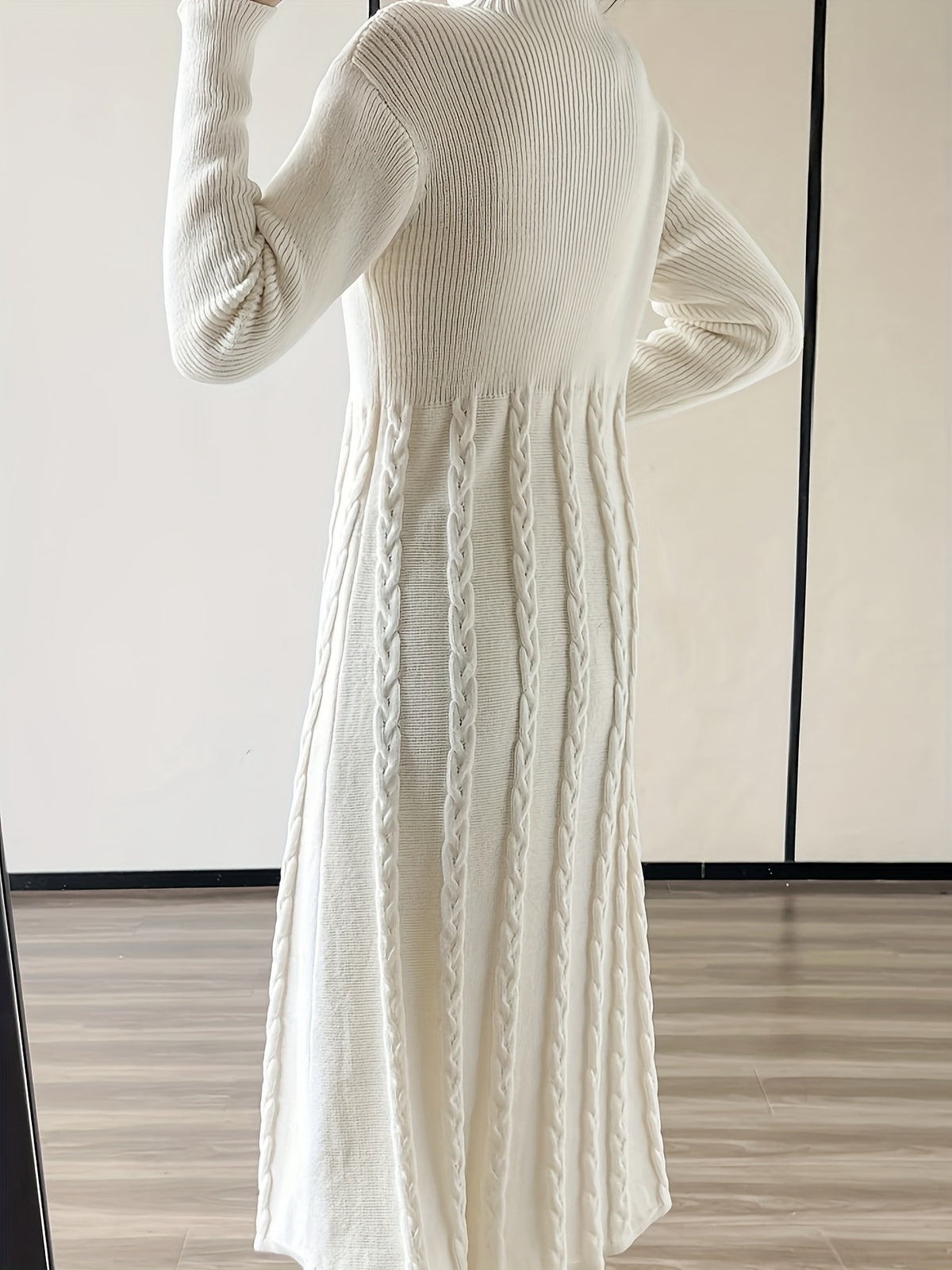 Women's Winter Dress - Boat Neck Long Sleeve A-Line Umbrella Hem Casual Chic Tunic, Soft Warm Fall Winter Outfits, Easy Care Hand Wash/Dry Clean, Ladies Winter Clothes, Textured Design, Durable Fabric