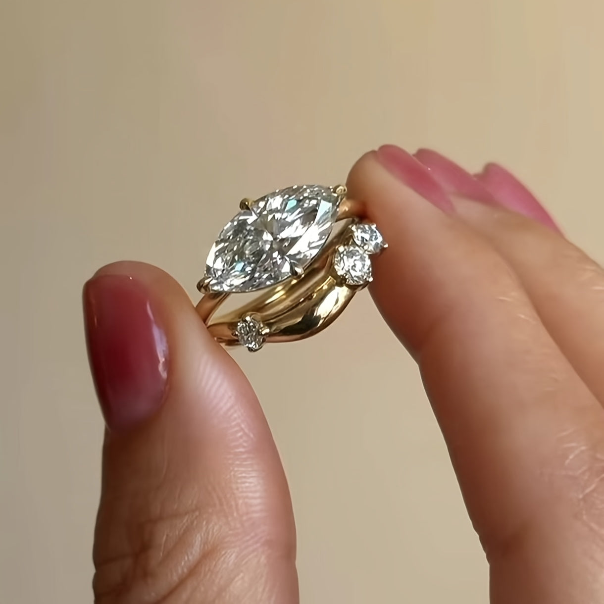 Give Exquisite Gifts European and American Fashion Luxury Ins Style S925 925 Silver Inlaid Moissanite Marquise 6*12mm Two-piece Kit Ring Ring