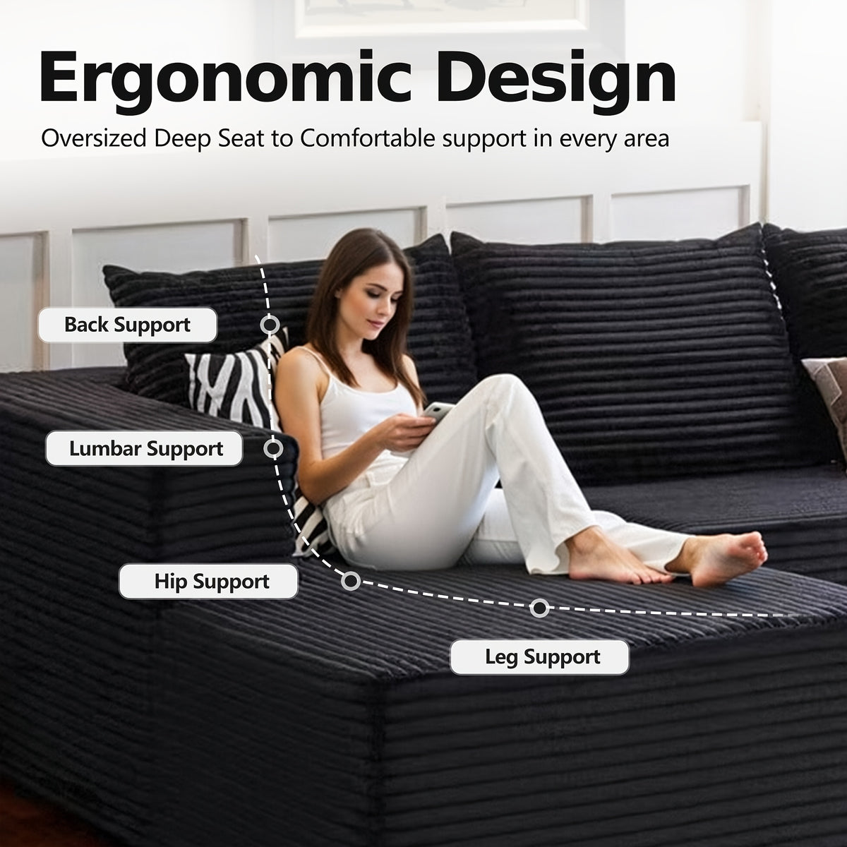 108" Cloud Sectional Couch with L-Shape Chaise, Modern Modular Sofa with Deep Seat, Upholstered Couches for Living Room Bedroom, No Assembly Required