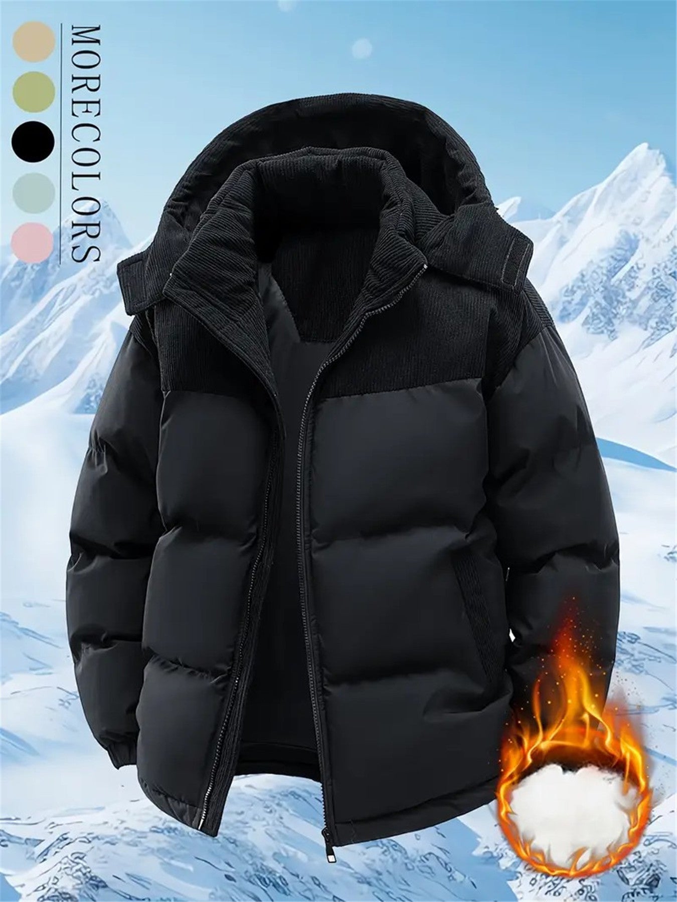 [Winter Fleece Jacket] 1pc Winter Hooded Fleece Jacket for Men & Women - Detachable Hooded Warm Color Block Coat with Zipper Closure, Polyester Fill, Regular Fit, Perfect for Cold Weather Outdoor Activities
