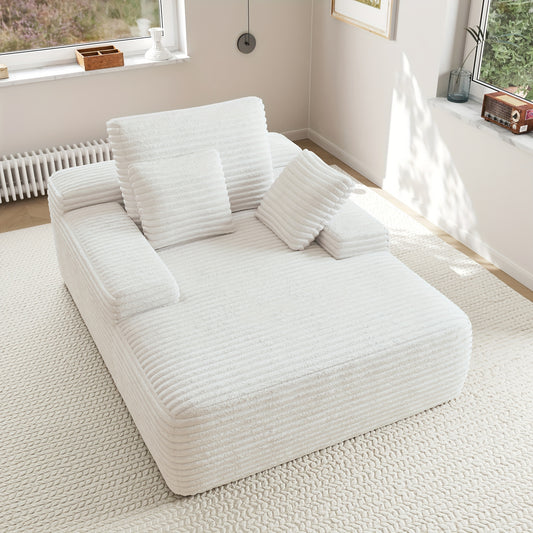 67" Oversized Corduroy Chaise Lounge Chair Sofa Bed - Wide Seating Sleeper Couch with Foam Cushioning & Matching Pillows, Modern Bed for Living Room, Bedroom (No Assembly Required) - Metal Frame, Light Beige/Fabric Color