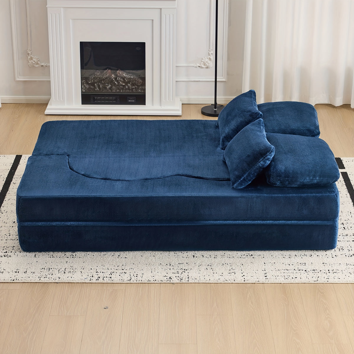 Queen Size Foldable Sofa Bed, Chenille Futon Sofa Couch, High-Density Foam Convertible Sleeper Sofa, Foldable Floor Couch Bed for Living Room, Guest Room, Bedroom