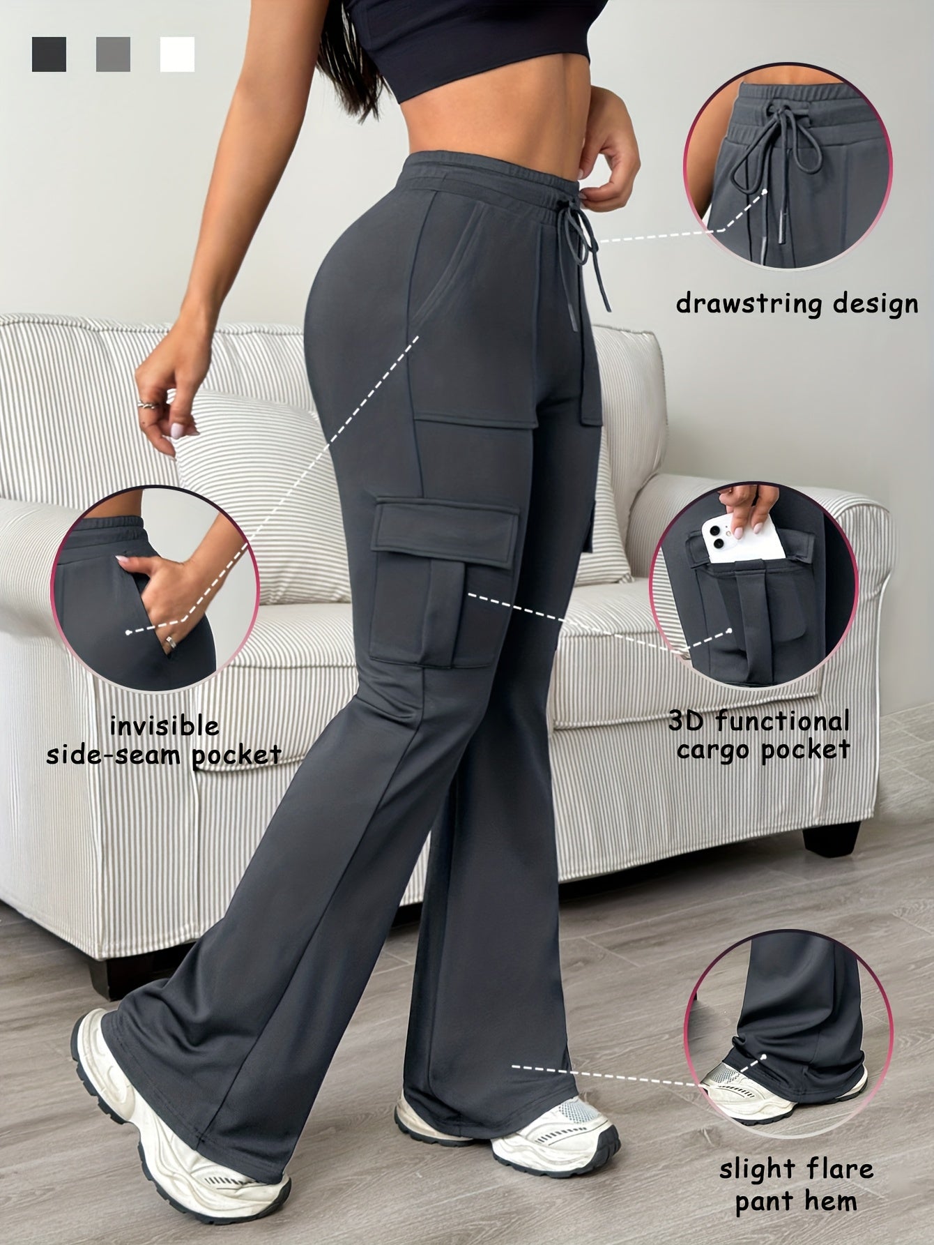 Women's Athletic Cargo Jogger Pants with Multi-Functional Cargo Pocket & Slim-Fit Ankle Design - All-Season Workout Running Gym Pants with Drawstring Waist & Lightweight Stretch Fabric (Machine Washable) for Casual Outdoor We