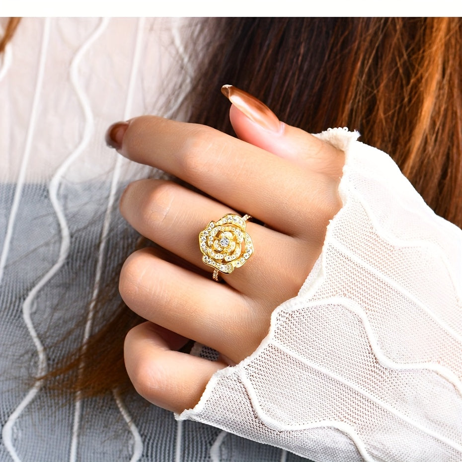 [3-Carat Moissanite Rose Ring] 3-Carat Moissanite S925 Silver Rose Ring | Layered Petal Design Wedding Band | Gift for Girlfriend, Jewelry Piece