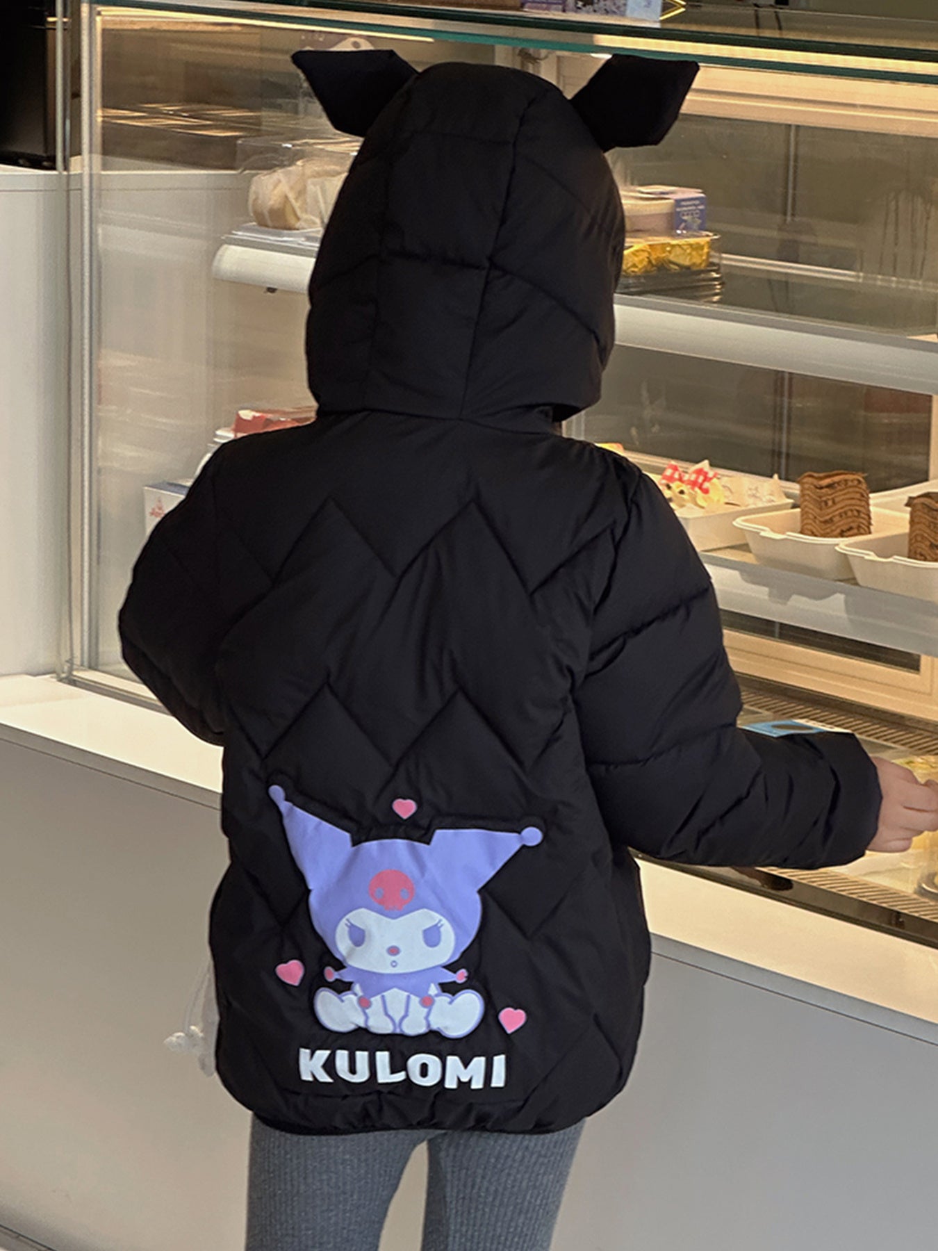 Sanrio Kuromi Kids' Winter Jacket | Lightweight, Warm Padded Coat with Kuromi-Themed Prints, 3D Hood, Tailored Cutting, Suitable for School or Outings, Casual Style with