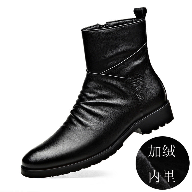 Men'S British Style Slip-On Boots with Side Zipper - Soft Comfortable Round Toe Short Ankle Boots, Faux Cover Upper & Rubber Sole, All-Season Versatile for Business, Wedding, Party & Casual Wear - Easy On/Off Design, Durable