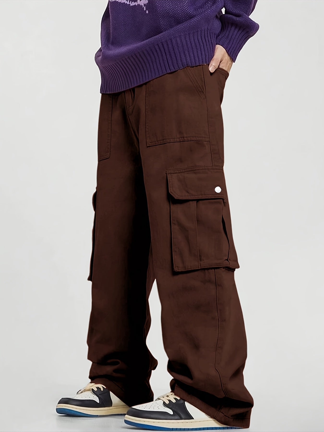 Men's casual multi-piece solid color fashionable multi-pocket cargo pants [Three-piece set]