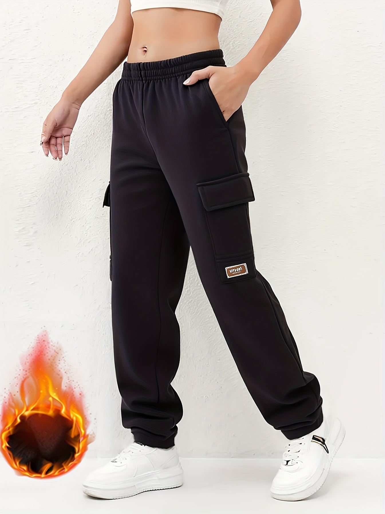 3pcs Girls' Thermal Pants with Elastic Waist & Multi-Pocket Design - Winter Warm Cargo Trousers for Outdoor Play,, Skiing - Pink//Dark Blue Teen Girls' Casual Pants (Hand Washable), Perfect for Outdoor